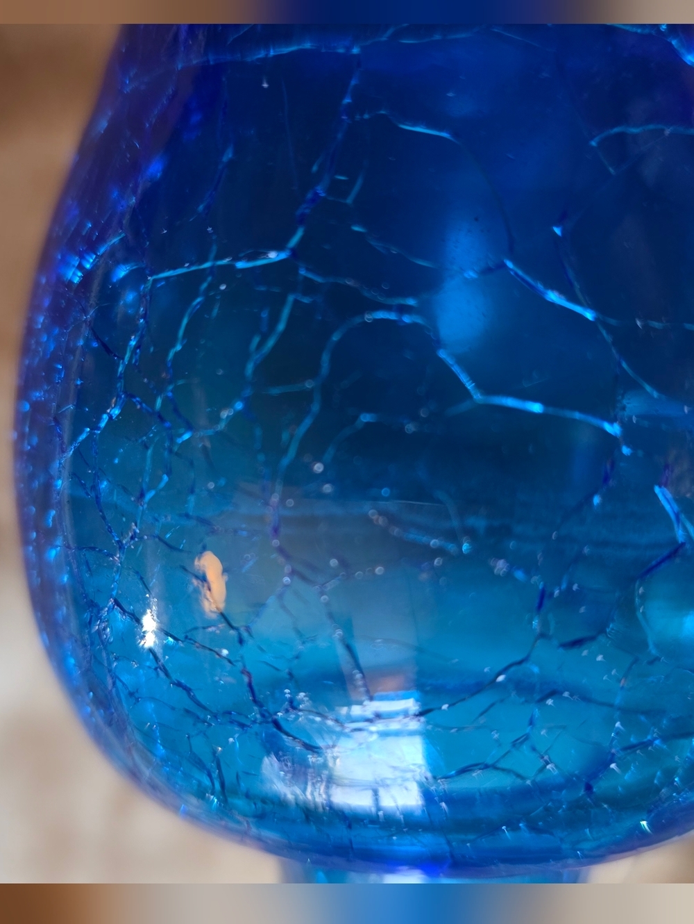 Small Vintage Hand-Blown Cobalt Blue Crackle Glass Pitcher Vase - Picture 7 of 10